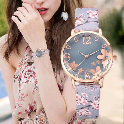 Reloj Mujer Piel Vinil Flores Sakura Regalo Dama B272