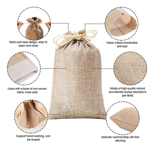 Homum 25pcs Premium Burlap Bolsas De Regalo Con Cordón Y 25p Cable