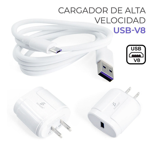 Combo Cargador Carga Rapida 2.0 Cable V8 Cargador Pared Usb