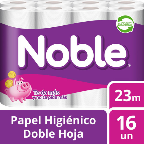 Imagen 1 de 2 de Papel Higiénico Noble Doble Hoja 16 Un 23 Mt