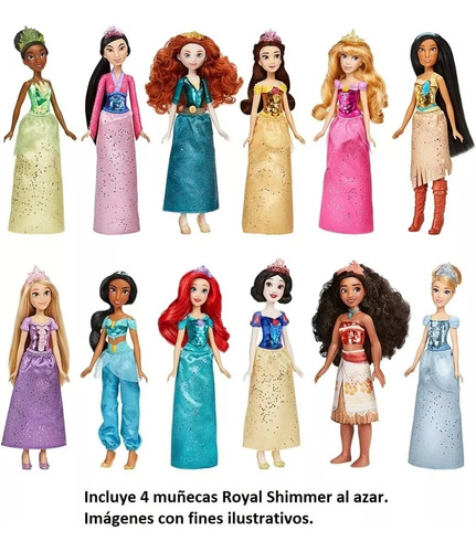 Disney Princesas 4 Muñecas Royal Shimmer Pack + Accesorios 