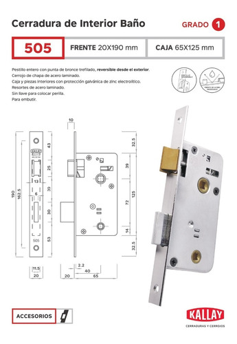 Cerradura De Interior Baño Kallay 505