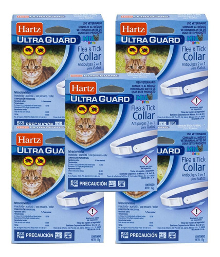 Imagen 1 de 8 de Collar Antipulgas 2 En 1 Gato Pulgas Garrapatas 5 Cajas