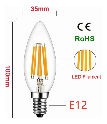 E12 - Bombilla Led De Filamento, 4 W, 35 W, 10 Unidades