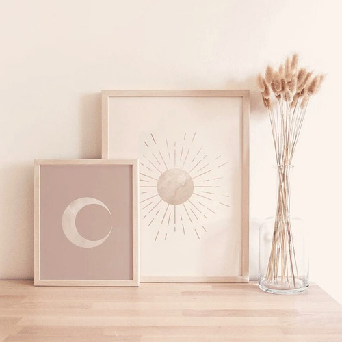 Imagen 2 de 3 de Set Sol Y Luna Cuadros Decorativos Modernos