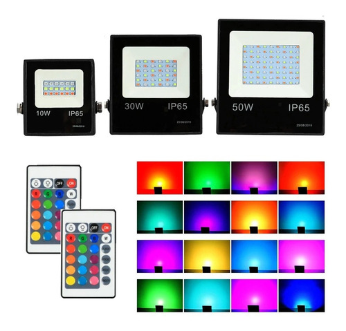 Imagen 1 de 8 de Reflector Led Rgb 50w Exterior Ip65 16 Colores Slim - 220v