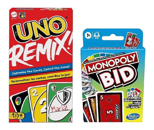 Set Juego De Cartas Uno Remix Y Monopoly Bid