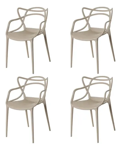 Kit 4 Cadeiras De Jantar Allegra La Mobilia Cor Bege  Nude Liso