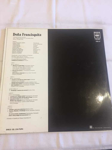 Doña Francisquita Shaw Romero Vives Disco Vinilo Lp Cbs (Usado)