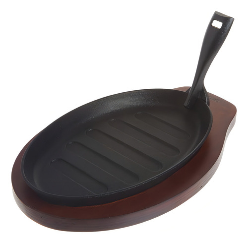Set De Plato Para Fajitas Hierro Fundido Y Base Madera Winco