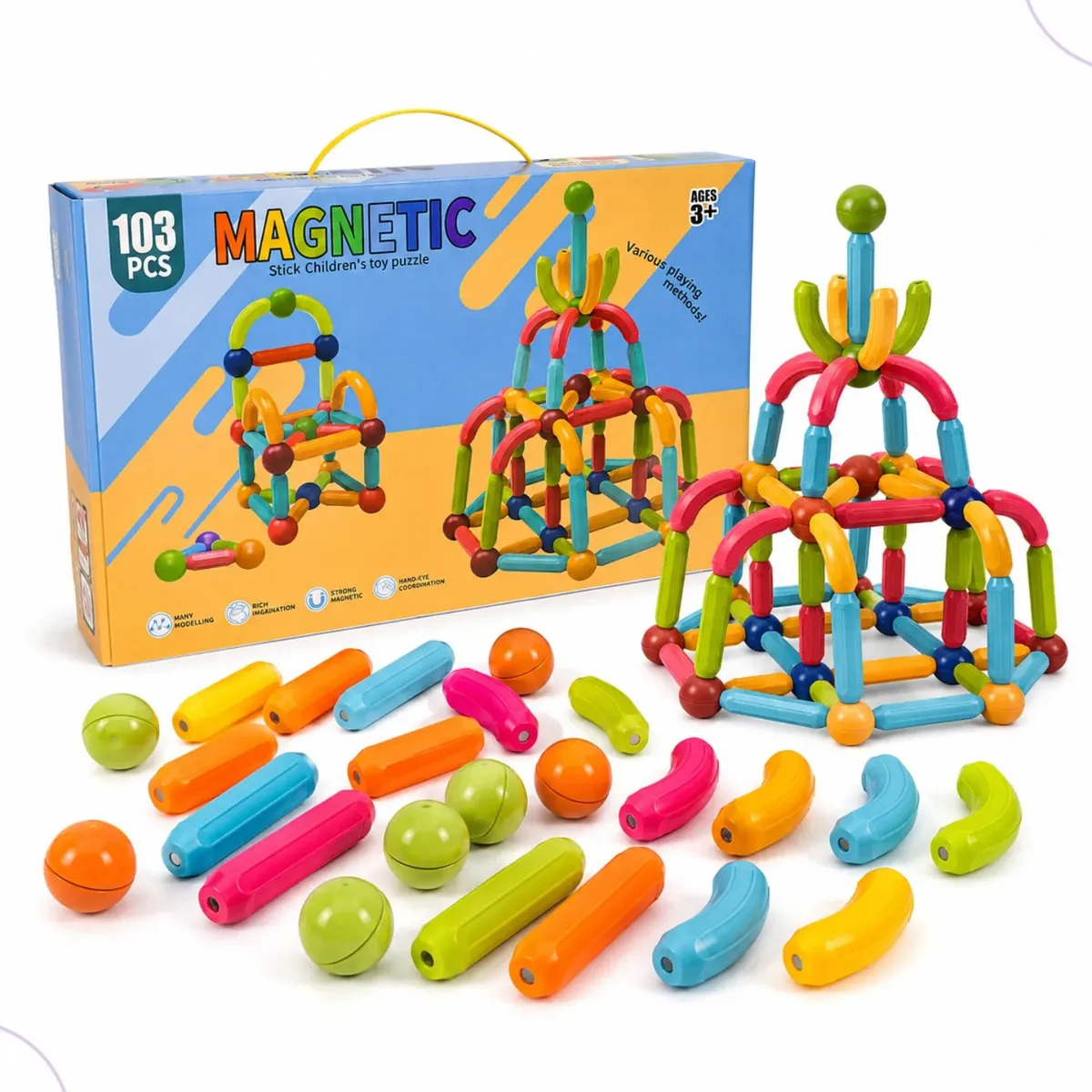 Blocos Montar Magnético Brinquedo Educativo Bola Bastões Imã 103