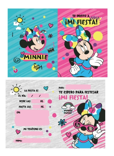 Invitaciones Minnie Mouse X 10u  Cotillón Cumpleaños
