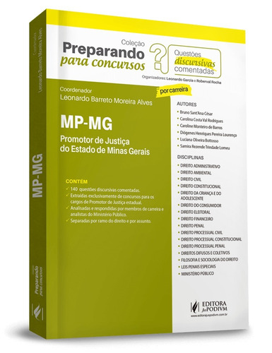 Promotor De Justiça  Mp Mg Para Concursos 1ª Edição  (2018)