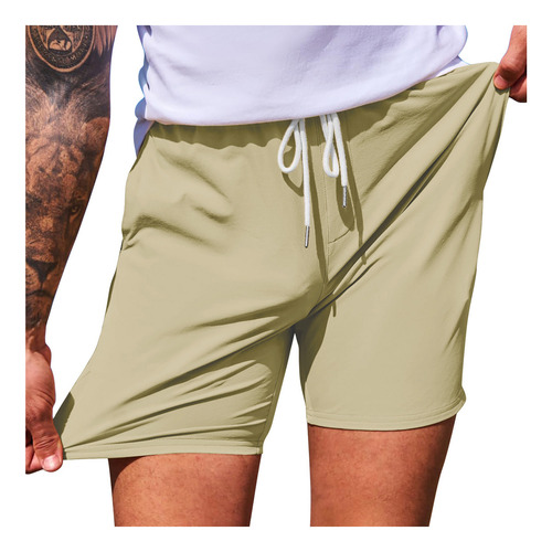 Mn Pantalones Cortos Casuales Con Cordón Elástico Para