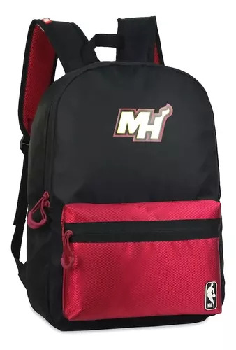 Mochila Nba Miami Heat Rojo Reforzada Urbana Diaria Color Negro Diseño De La Tela Liso