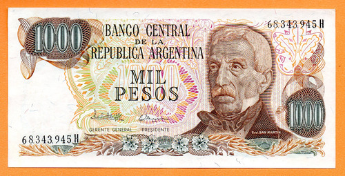 Billete 1000 Pesos Ley, Bottero 2459a, Año 1982 Exc