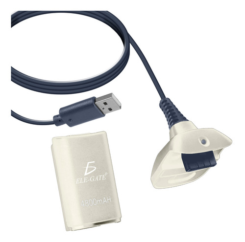 Kit Carga Y Juega Xbox 360 Slim Company Cable De Alimentación Batería 4800 Mah Compatible Para Control Consola Color Blanco