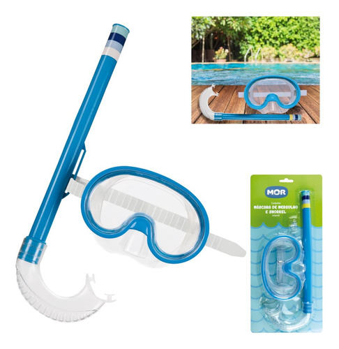 Conjunto Máscara De Mergulho E Snorkel Infantil Azul