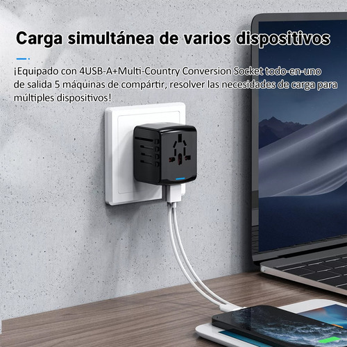 Adaptador Enchufe Universal Viaje Internation+porta Pasaport