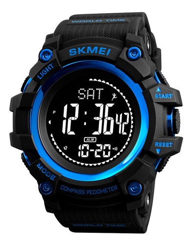 Reloj Hombre Skmei 1356 Digital Alarma Cronometro Pedometro Color de la malla Negro Color del bisel Azul