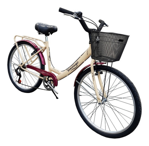 Bicicleta femenina ExoBikes Vintage R26 frenos v-brakes color beige con pie de apoyo  