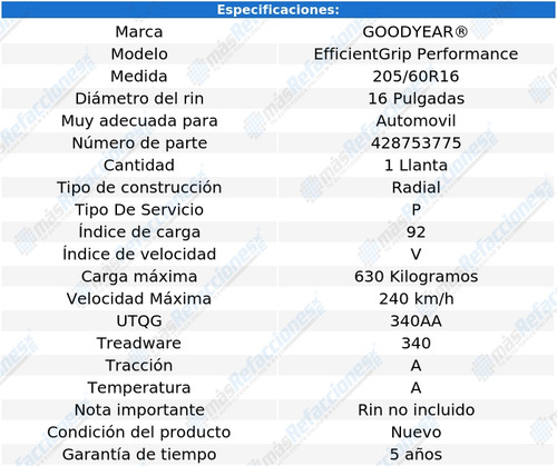 Goodyear 205/60r16 Efficientgrip Performance 96w Xl Rof