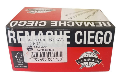 Remache 4-6 Ciego 1/8 X 1/2 (3.2x12.70mm) Precio 500 Und