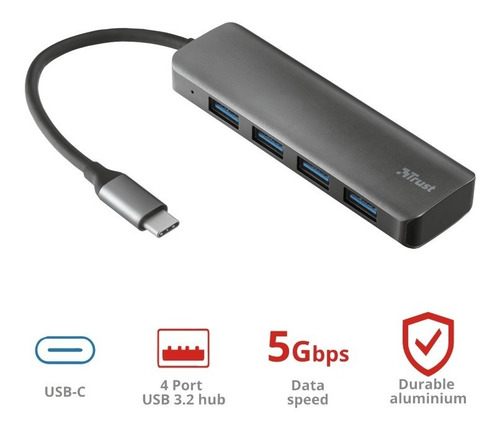 Hub Usb-c Trust 23328 4 Puertos 3.2 Halyx Sonipro