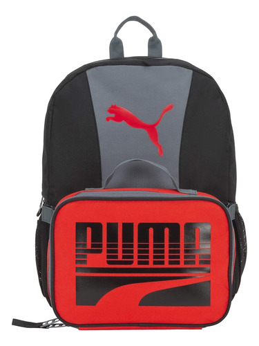 Mochila Escolar Con Lonchera Puma Roja Y Gris