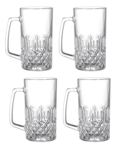 Set 4 Vasos Choperos Vidrio Crystal 15x8 Cm