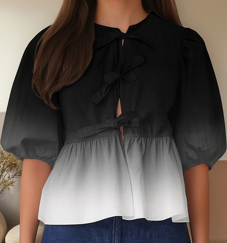 . Blusa Con Cuello Y Mangas Tipo Farol Para Mujer, Suave,