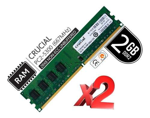 Imagen 1 de 2 de 4gb (2x2gb) Ddr2 667 Mhz Non-ecc Unbuffered Memory Kit