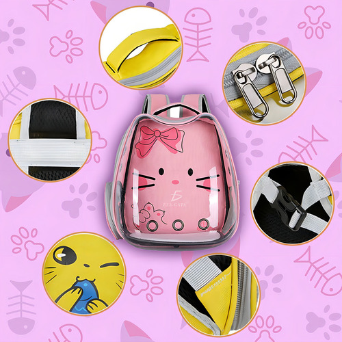 Mochila Portátil Mascotas Cómoda Perfecta Para Perros Gatos Color Negro