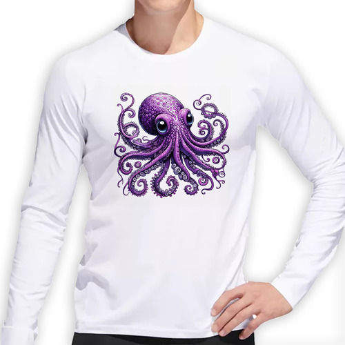 Remera Hombre Ml Pulpo Octopus Violeta Purpura Purple