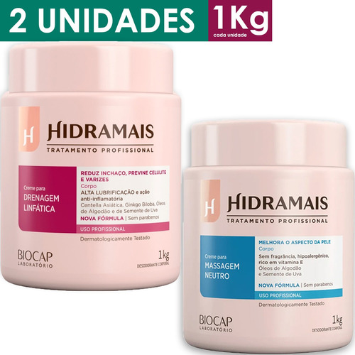 Kit 2 Creme Neutro + Drenagem Linfática P/ Massagem Corporal