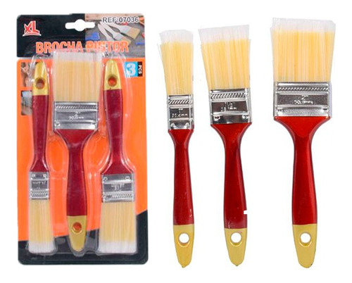 Set De 3 Brochas Para Pintar 2 3,5 Y 5 Cm Mango Plastico