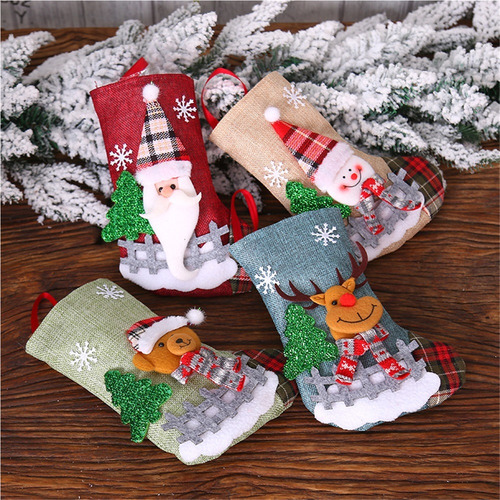 4pcs Medias De Navidad, Bolsa De Regalo De Navidad