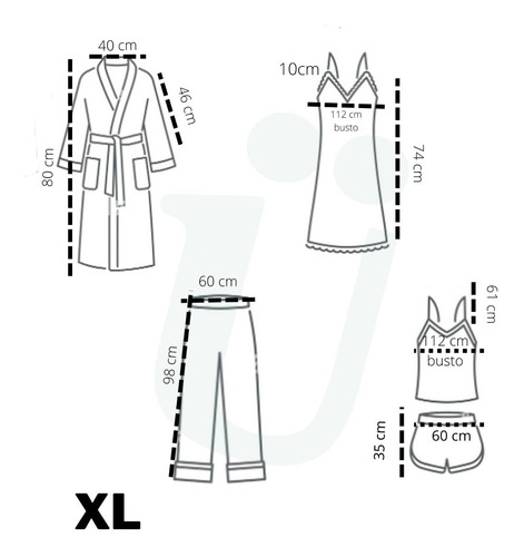 Pijama Satén 8 En 1 Pzs Conjunto Bata, Short, Pantalòn Azul