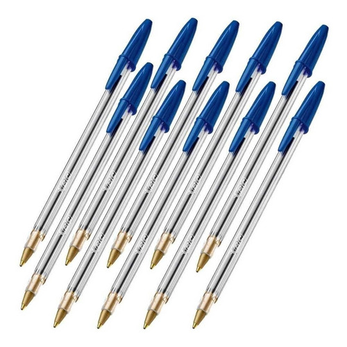 Kit Com 10 Canetas Esferograficas 1.0 Cristal Azul Bic