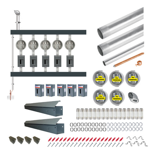 Kit Cfe 5 Medidores Acometida Mufa Bifasico 110v/220v Lineal