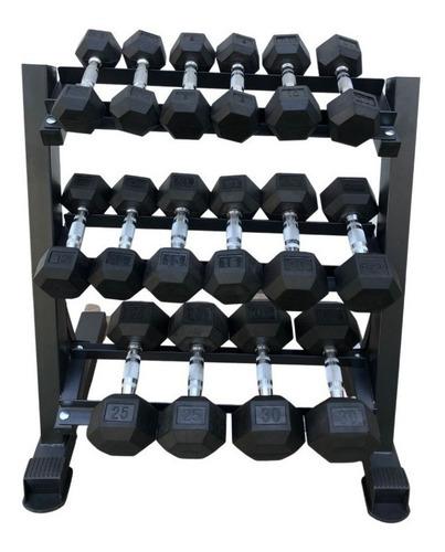 Set De 8 Pares De Mancuerna Hexagonal Ahulada Sin Rack Color Cromo-negro