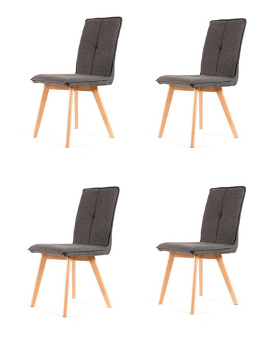 Silla Amanda Chenille Pack 4 Unid Nordica Base Madera Asiento Gris Oscuro