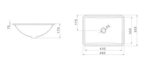 Imagen 5 de 10 de Bacha Deca Rectangular Embutir L375 Profunda Bajomesada Loza