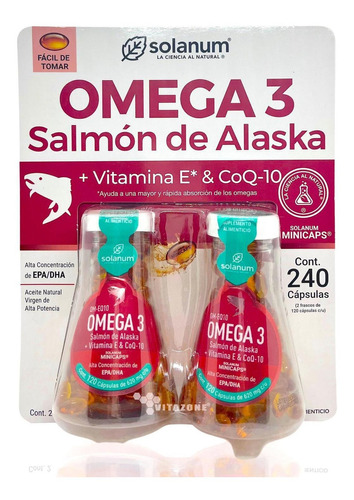 Omega 3 Salmón De Alaska, Vitamina E Y Coq10 240 Cápsulas So Sabor Sin Sabor