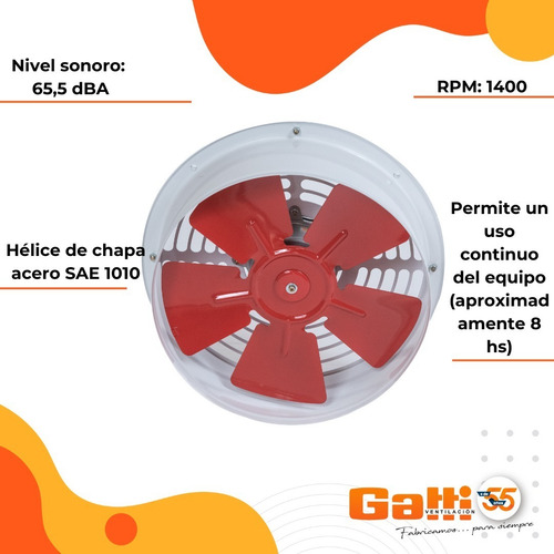 Imagen 5 de 9 de Extractor Semi Industrial Para Cocina/baño 30 Cm Para Pared Gatti Ventilacion