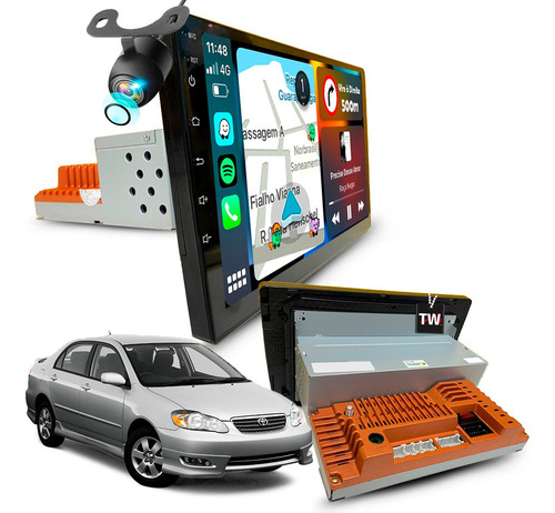 Central Multimidia 1din Carplay Android Auto Bluetooth Gps Cor Toyota Corolla 2009 À 2014