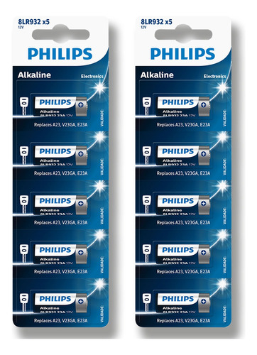 10 Pilhas Bateria 23a 12v A23 Philips Controle Ppa Peccinin