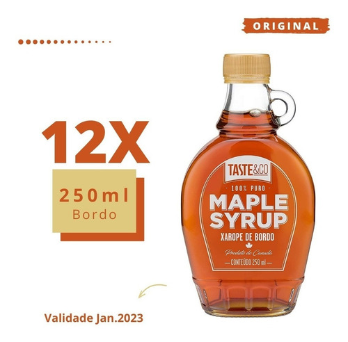 12x Xarope Maple Syrup De Bordo Taste&co 250ml