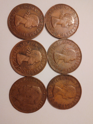 Lote Monedas One Penny 1917, 1961, 1965 ,1963, 1966, 1967