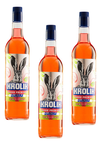 Tripack Vodka Cs Krolik 40% Alc. Vol. Sabor Guayaba 1000 Ml